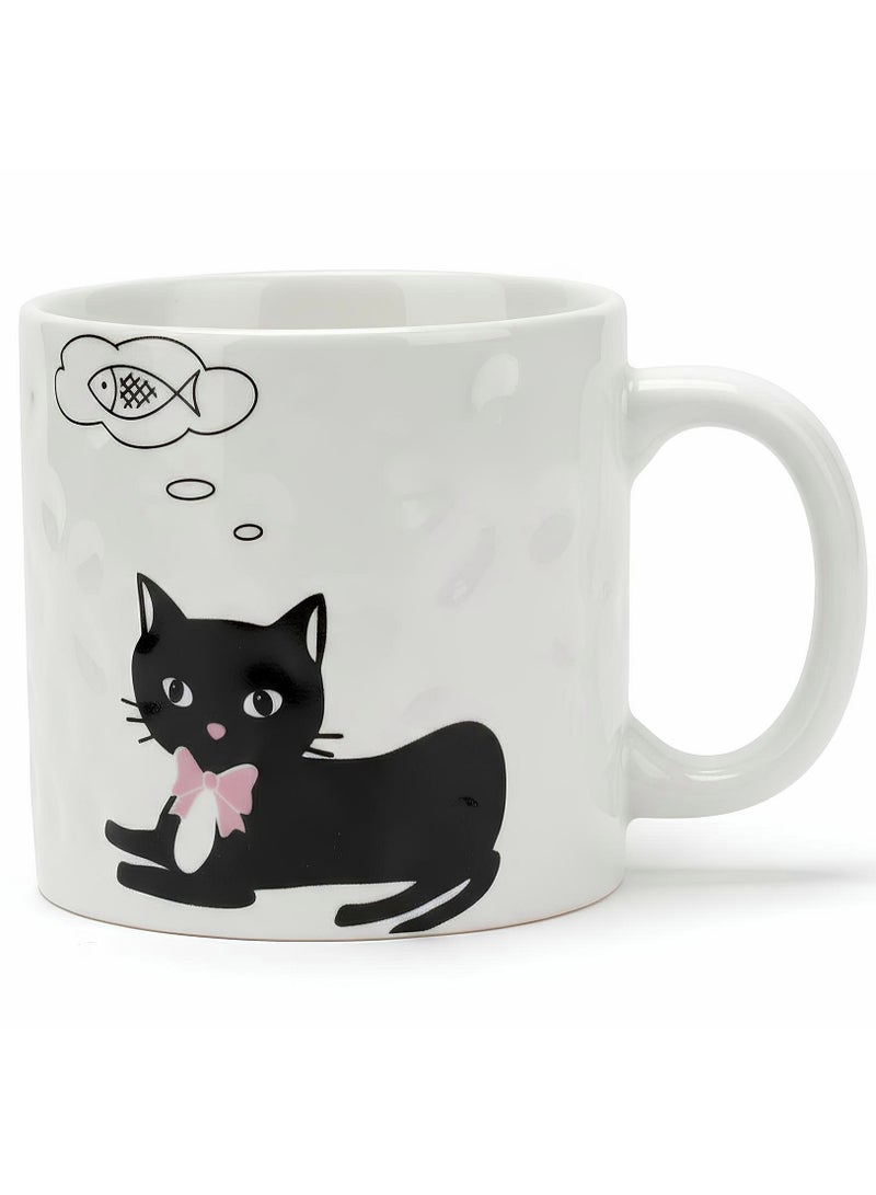 مج بورسلين أبيض فاخر سعة 400 ملي بتصميم قطة كرتونية أنيقة ومقبض مريح - Image 1